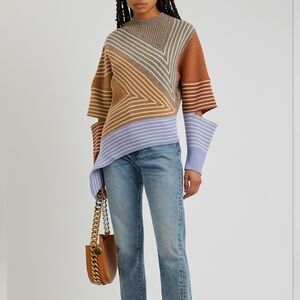 Stella McCartney Asymmetrical 3D Striped Mock Neck Wool Sweater Size 38, 2, XS